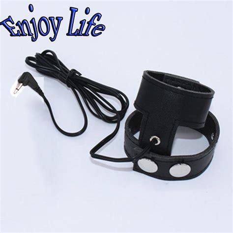 aes034 leather penis ring electric shock physiotherapy electric shock massage for male electro