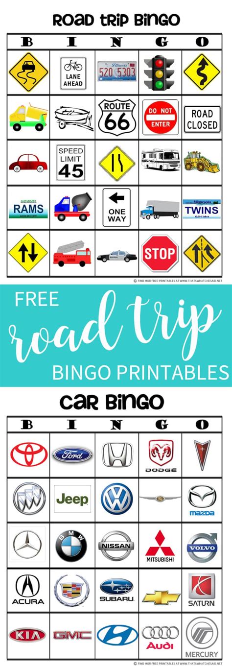 road trip bingo game  printable   che
