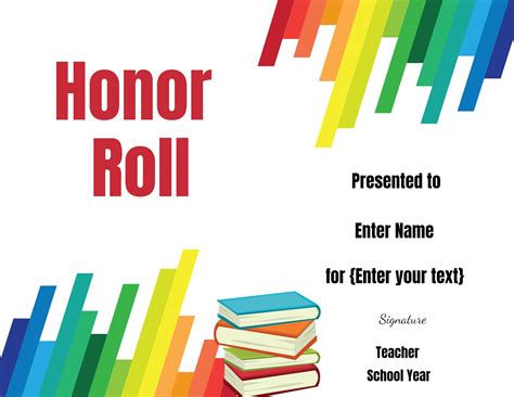 honor roll certificate templates customize