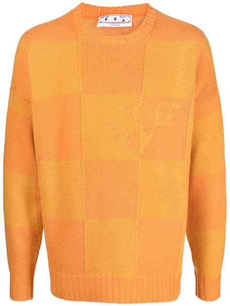 white checkerboard logo intarsia knit jumper  orange modesens