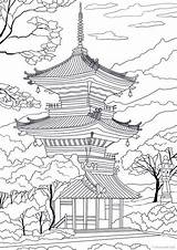 Coloring Temple Pages Japanese Printable Adult Book Kids Colouring Sold Etsy Favoreads Adults sketch template