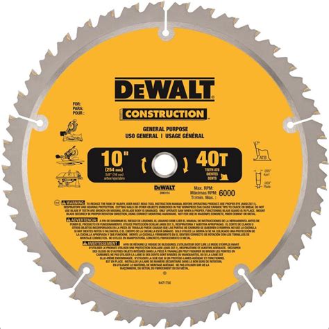 Dewalt Construction 10 In 40 Tooth Segmented Carbide Miter Table Saw