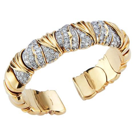 large pave diamond gold bangle bracelet  stdibs large gold bangle