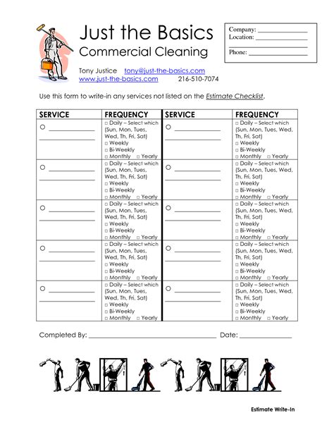 commercial cleaning checklist printable commercial cleaning