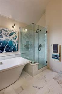 glass  white marble shower stall  transitional bathroom hgtv
