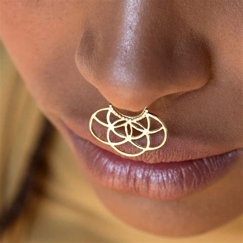 gold plated septum ring unique tribal septum jewelry