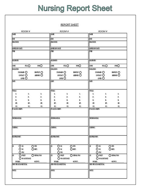 printable nursing report sheet  customize  print
