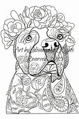 Coloring Pages Pitbull Dog Adults Tattoo Adult Dogs Book Etsy Mandala Books Sheets Pitbulls Digital Completed Drawings Template Drawing Instant sketch template