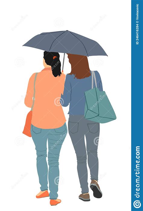 two girls in love on rain under umbrella vector illustration isolated