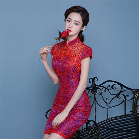 modern chinese traditional red wedding gown plus size bride cheongsam