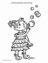 Bubbles Coloring Blowing Pages Girl Getcolorings Getdrawings Color sketch template