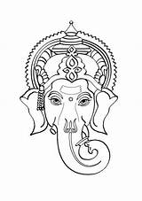 Drawing Hindu Ganesha Ganesh Gods Coloring Mythology Pages Ganpati Tattoo Goddesses Simple Painting Kids God Face Lord Drawings Head Printable sketch template