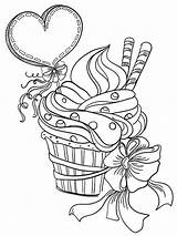 Coloring Valentines Pages Adults Cupcake sketch template