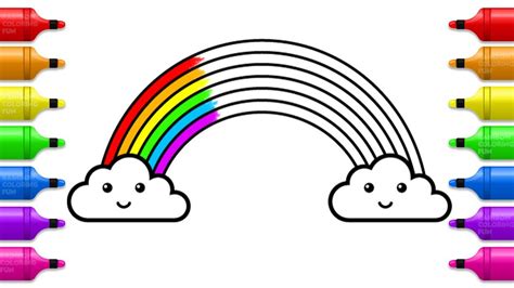 cute rainbow coloring pages   draw rainbow  clouds  kids