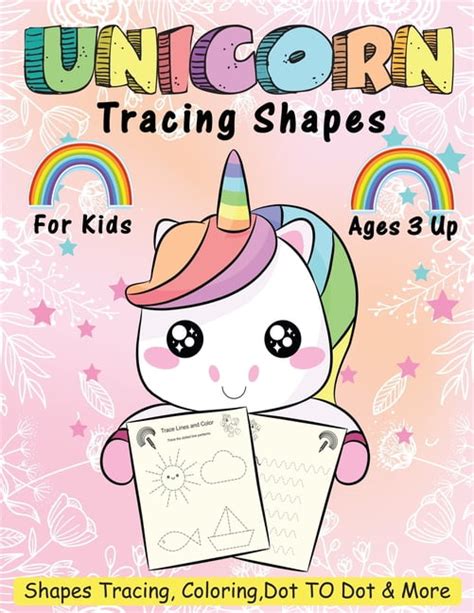 unicorn tracing shapes  kids  fun activity book  toddlers boys
