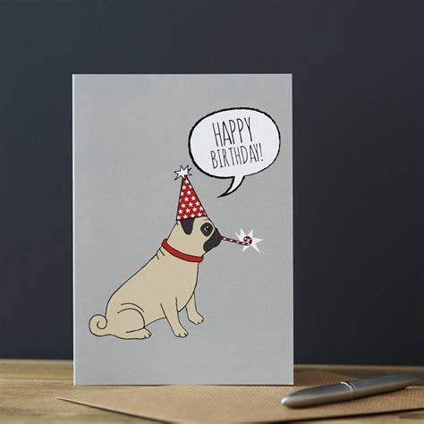 happy birthday card pug dog instant   digital etsy