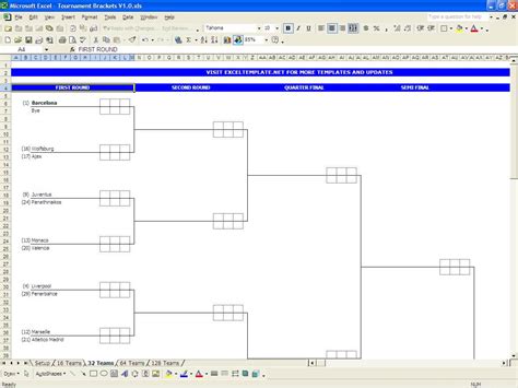 printable tournament bracket template  spreadsheet page