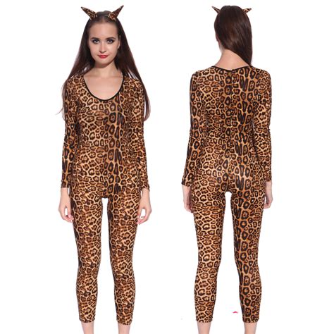 sexy ladies bodysuit catsuit party fancy dress zebra camo leopard print