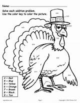 Color Addition Turkey Number Worksheets Kids Thanksgiving Coloring Printable Pages Choose Board sketch template