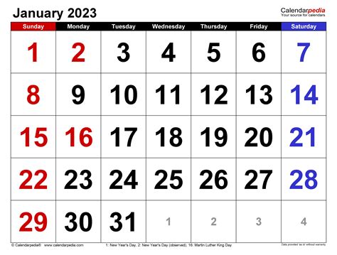 january 2023 calendar templates for word excel and pdf