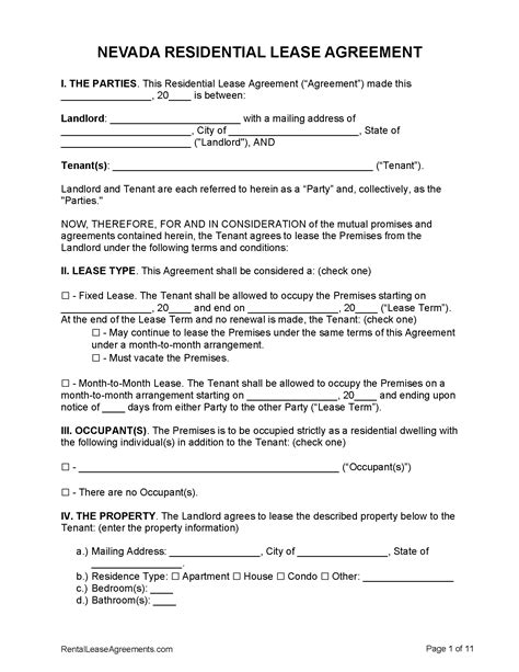 nevada residential lease agreement  ms word  printable