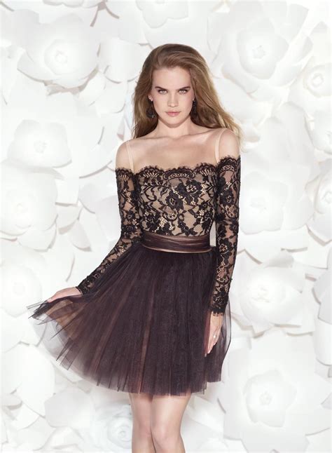 Buy Boat Neck Off The Shoulder Puffy Black Lace Long