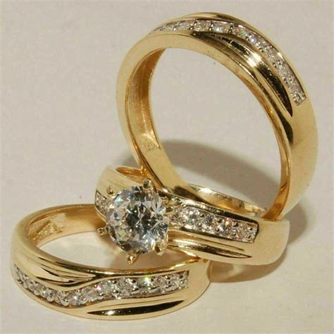buy diamond wedding  yellow gold fn trio hishers bridal band