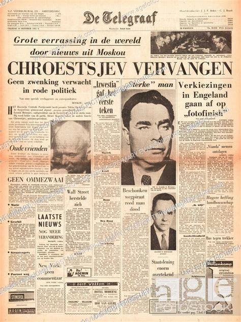 de telegraaf holland front page nikita khrushchev resigns stock photo picture