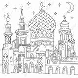 Mosque Coloring Drawing Pages Islamic Ramadan Castle Adult Oriental Colouring Kids Turkish Crescent Outline Book Sheets Printable Målarböcker Para Colorear sketch template