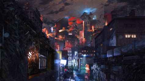 Wallpaper Digital Art City Cityscape Night Cyberpunk