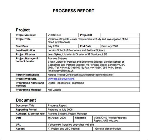 sample progress reports