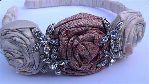 triple silk rose hair band with diamante by kate davison