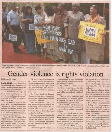 botswana daily news gender violence is rights violation gender links