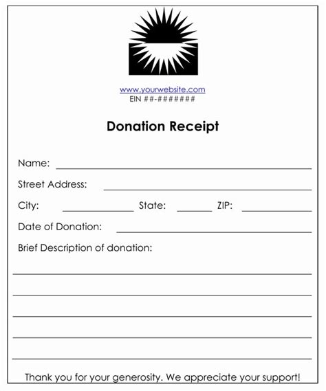 editable   donation receipt template sample