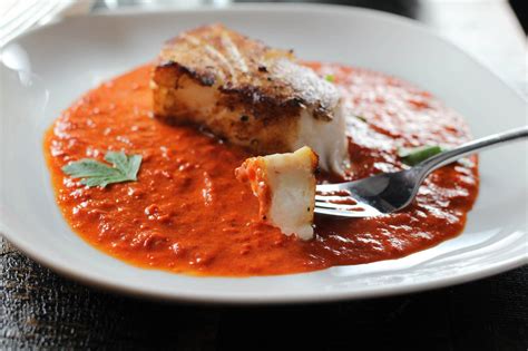 Pan Roasted Chilean Sea Bass With Roasted Red Pepper Sauce Girl And