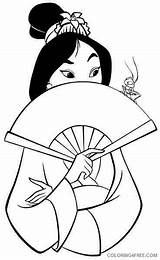 Mulan Pages Coloring Coloring4free Princess Disney Grandmother Holding Fan Hand Print sketch template