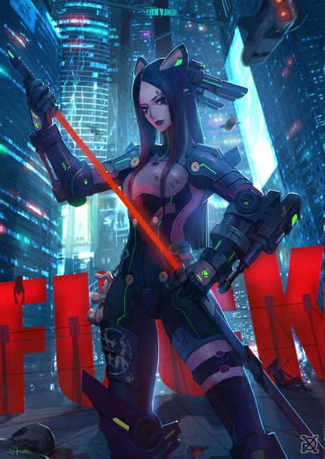 anime girls cyberpunk warrior wallpapers hd desktop