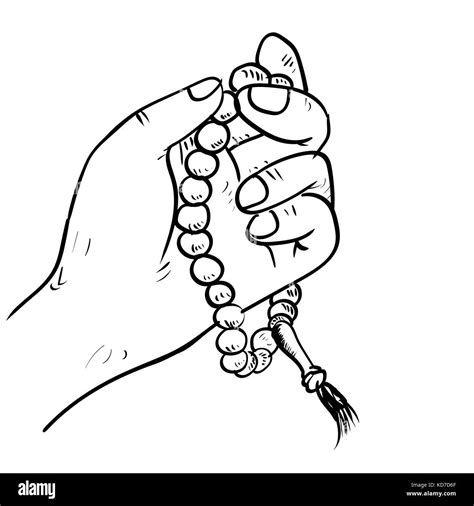 hand hand gezeichnet holding islamischen gebetsketten im comic stil auf