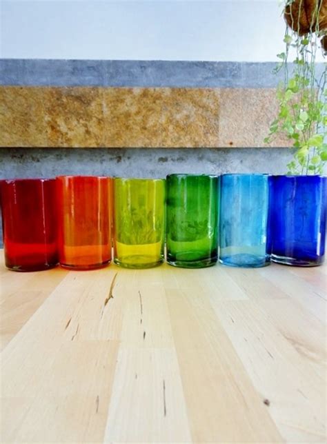 Rainbow Colored Drinking Glasses Set Of 6 Mexican Glassware