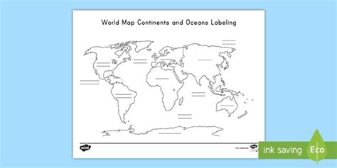 label  continents  oceans blank world map worksheet