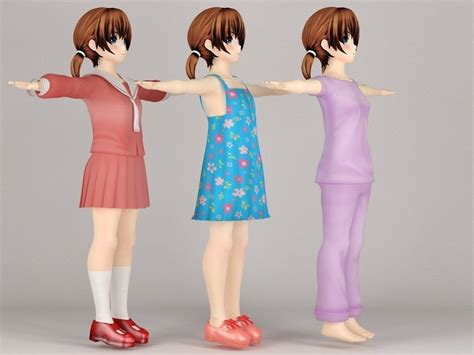 t pose nonriged model of keiko anime girl 3d model cgtrader