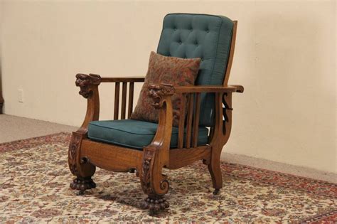 sold morris reclining chair 1900 antique carved oak lion heads