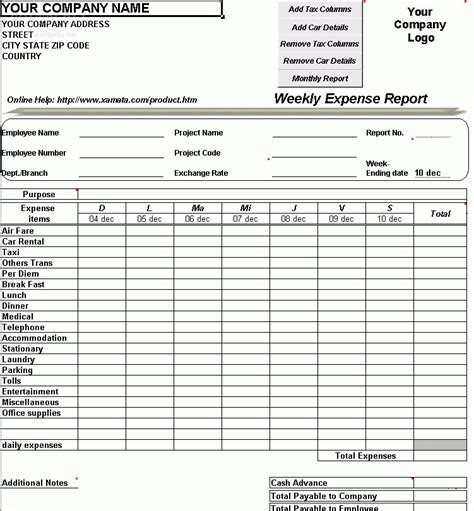 printable business expense sheet
