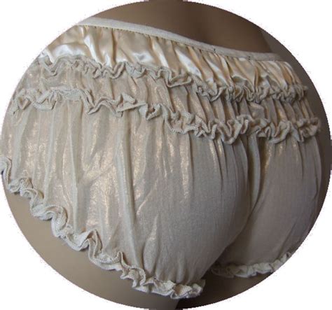 Cute Cream Satin Sheer Glistening Chiffon Ruffle Panties Frilly