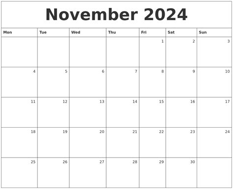 november  monthly calendar