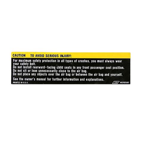 corvette   sunvisor air bag warning label