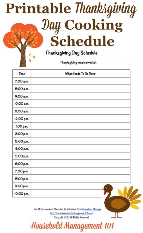 printable thanksgiving day schedule cooking countdown