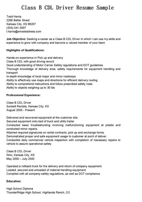 driver resumes class  cdl driver resume sample