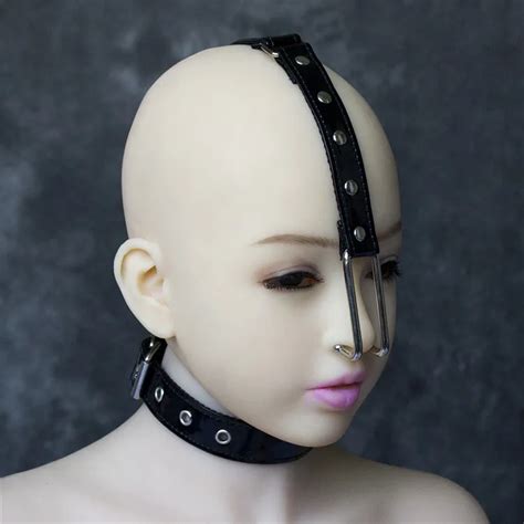 stainless steel nose hook black pu leather neck collar set