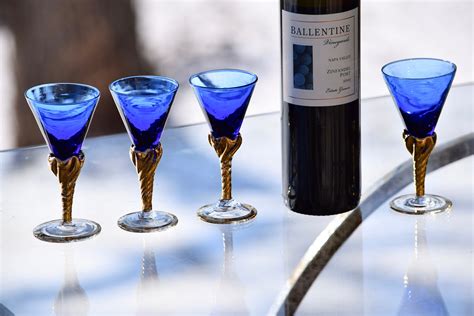 Vintage Cobalt Blue Gold Twisted Wine Cordials ~ After Dinner Drink